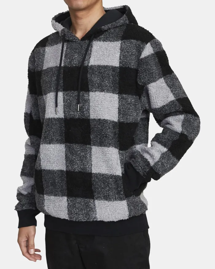 RVCA Mens Hoodies Ells Plaid Sherpa Hoodie Rvca Black Rvb Popular