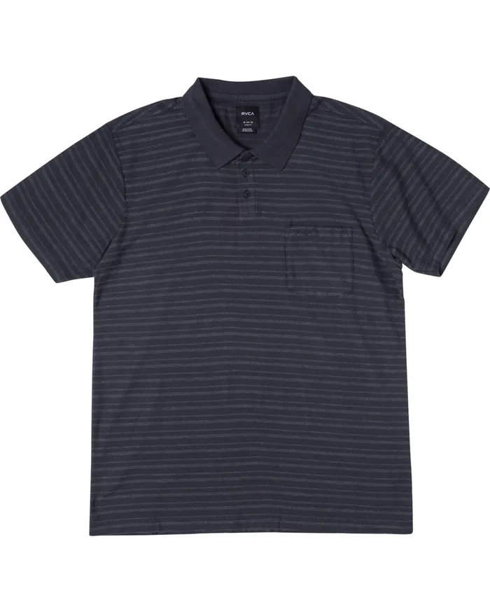 RVCA Mens Knit Ptc Texture Stripe Short Sleeve Polo Shirt Black Blk