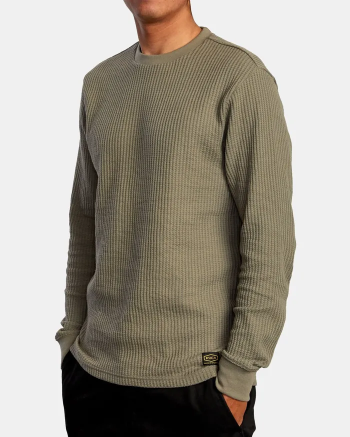 RVCA Mens Knit Recession Day Shift Long Sleeve Thermal Shirt Aloe Alo