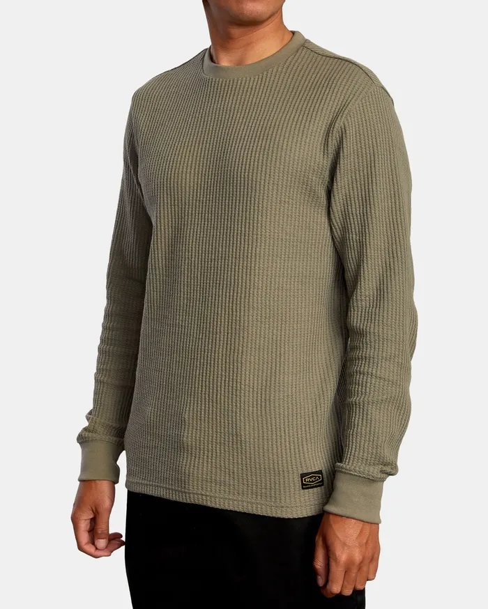 RVCA Mens Knit Recession Day Shift Long Sleeve Thermal Shirt Aloe Alo