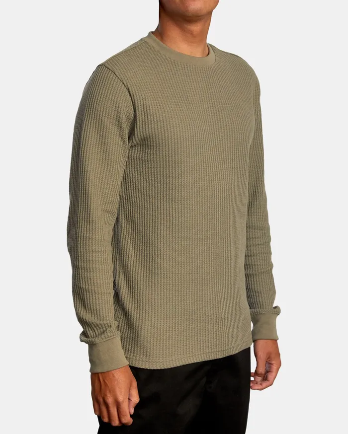 RVCA Mens Knit Recession Day Shift Long Sleeve Thermal Shirt Aloe Alo