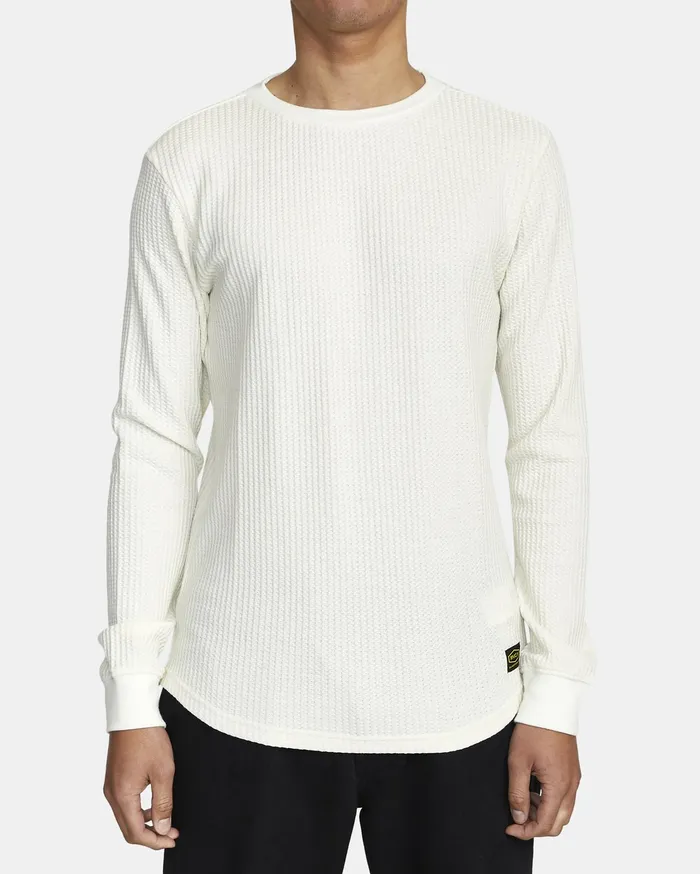 RVCA Mens Knit Recession Day Shift Long Sleeve Thermal Shirt Antique White Anw