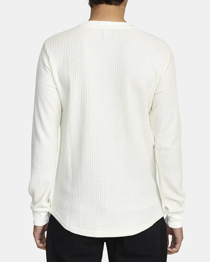 RVCA Mens Knit Recession Day Shift Long Sleeve Thermal Shirt Antique White Anw