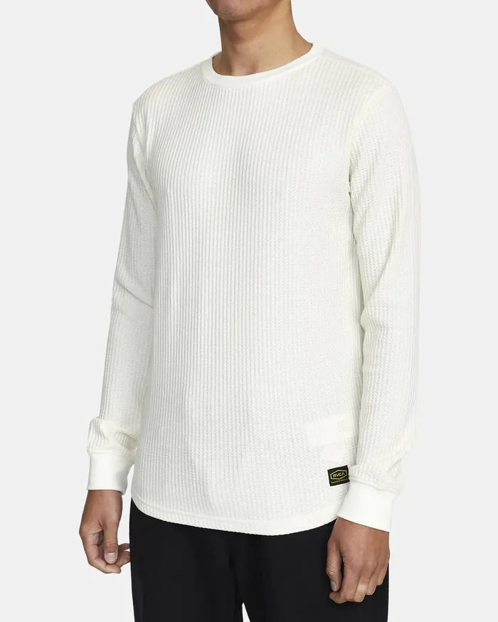 RVCA Mens Knit Recession Day Shift Long Sleeve Thermal Shirt Antique White Anw