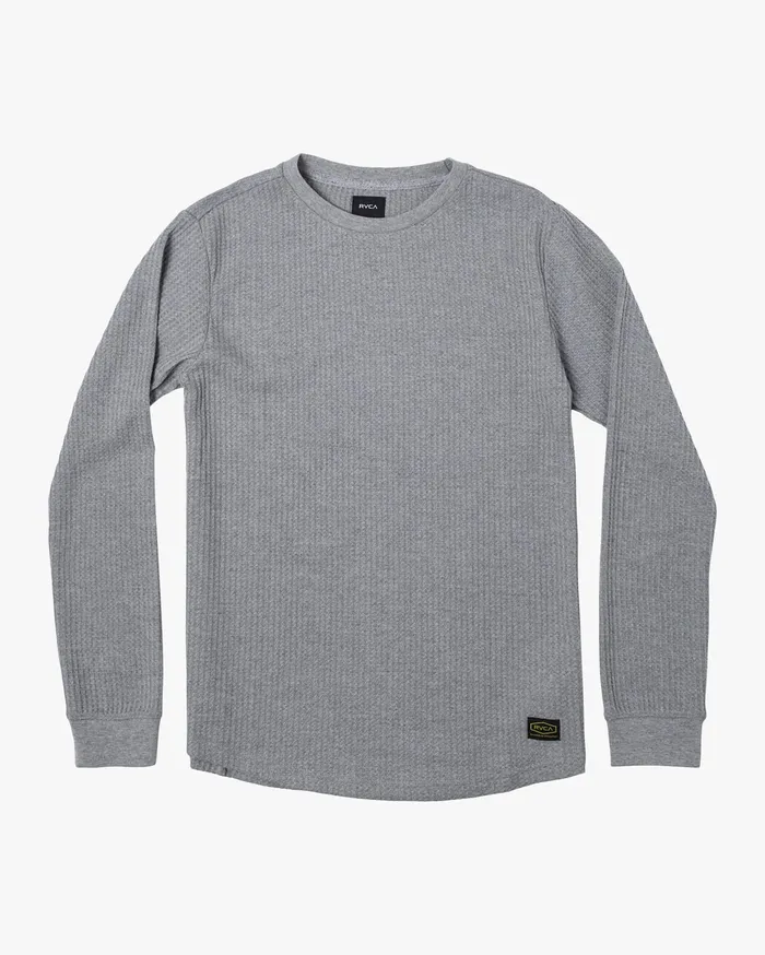 RVCA Mens Knit Recession Day Shift Long Sleeve Thermal Shirt Grey Noise Grs