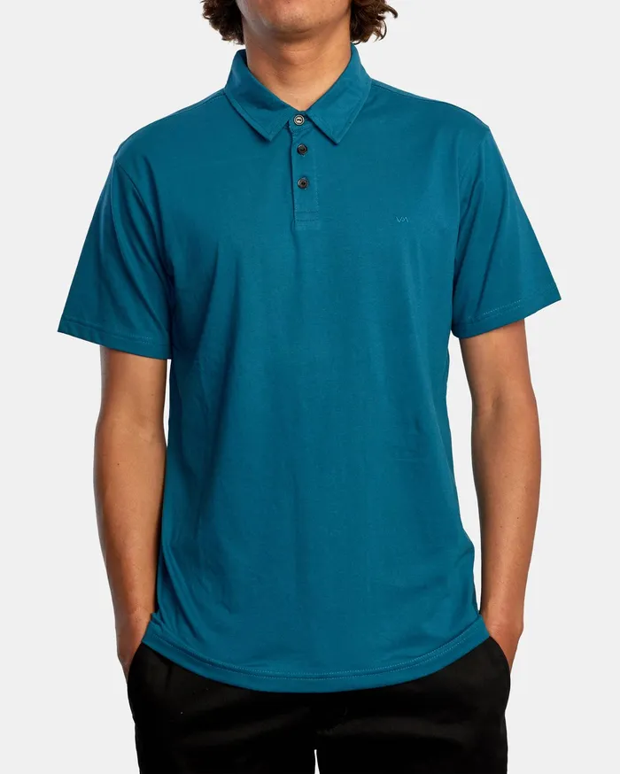RVCA Mens Knit Sure Thing Iii Polo Shirt Peacock Pck