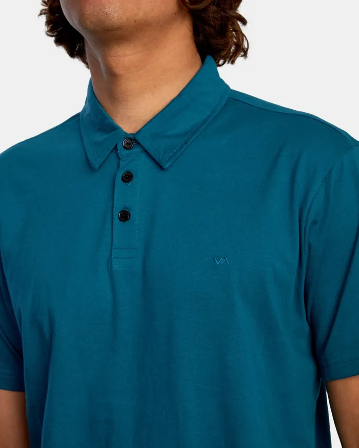 RVCA Mens Knit Sure Thing Iii Polo Shirt Peacock Pck