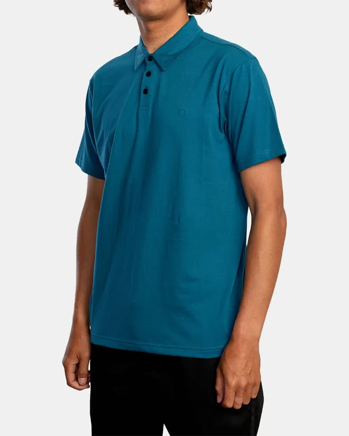 RVCA Mens Knit Sure Thing Iii Polo Shirt Peacock Pck