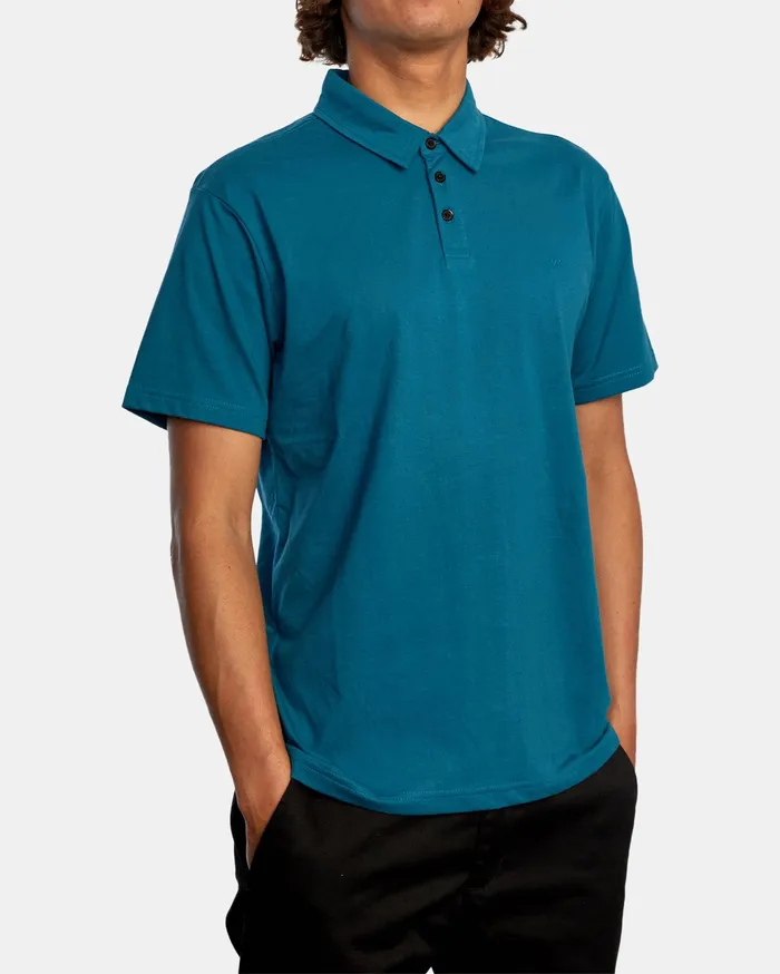 RVCA Mens Knit Sure Thing Iii Polo Shirt Peacock Pck