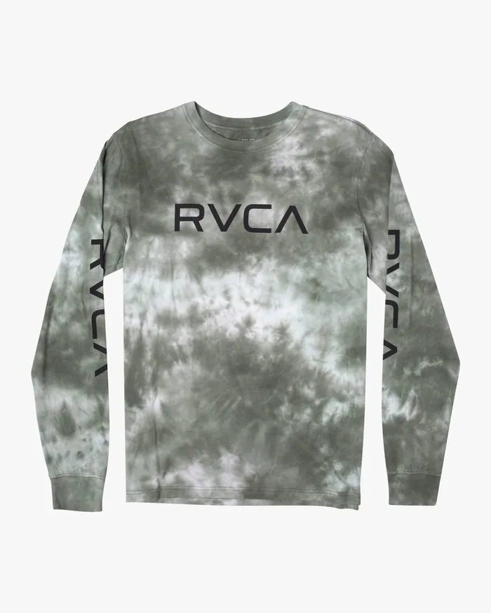 RVCA Mens Long Sleeves Big Rvca Tie Dye Long Sleeve Tee Green Grn