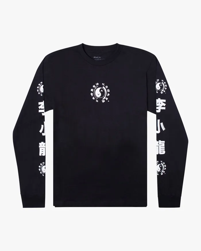 RVCA Mens Long Sleeves Bruce Lee Eighty Years Long Sleeve Tee Black Blk