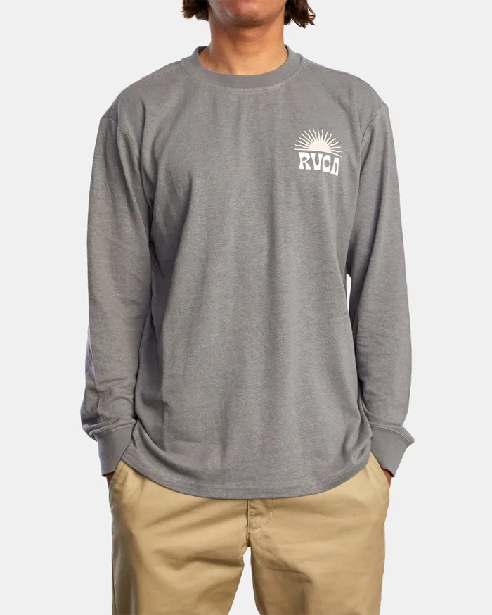 RVCA Mens Long Sleeves Harmonia Graphic Organic Long Sleeve Tee Smoke Smk