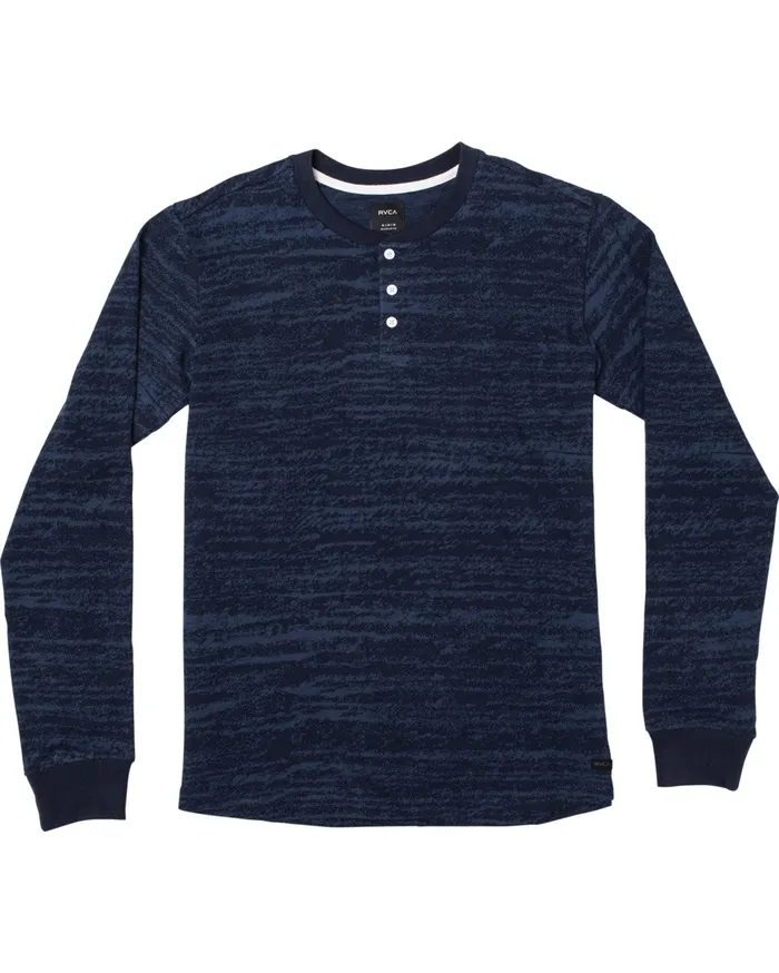 RVCA Mens Long Sleeves Lush Henley Long Sleeve Tee Navy Nvy