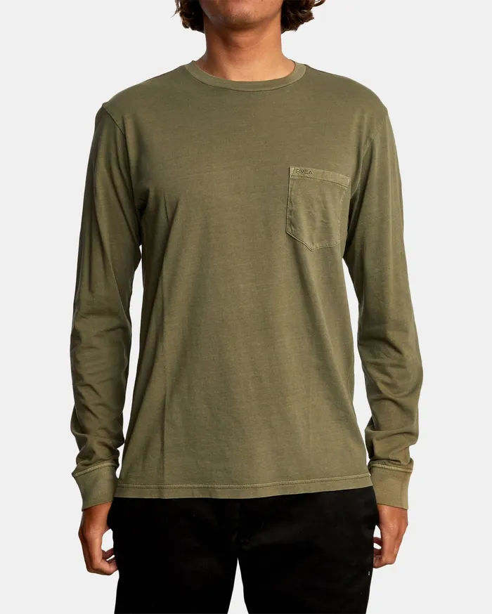 RVCA Mens Long Sleeves Ptc Pigment Long Sleeve Tee Olive Olv