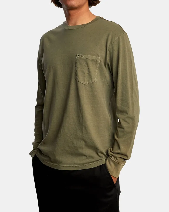 RVCA Mens Long Sleeves Ptc Pigment Long Sleeve Tee Olive Olv