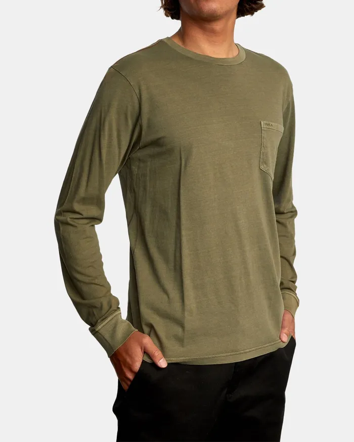 RVCA Mens Long Sleeves Ptc Pigment Long Sleeve Tee Olive Olv