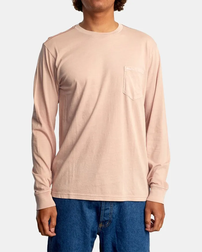 RVCA Mens Long Sleeves Ptc Pigment Long Sleeve Tee Pale Mauve Pal