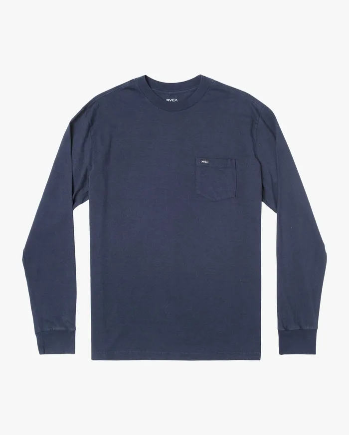 RVCA Mens Long Sleeves Solo Label Long Sleeve Tee Navy Marine Myv