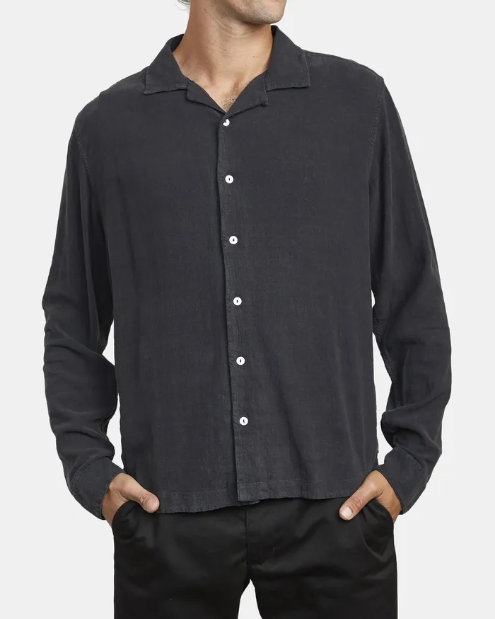 RVCA Mens Shirts Beat Long Sleeve Shirt Black Blk Popular
