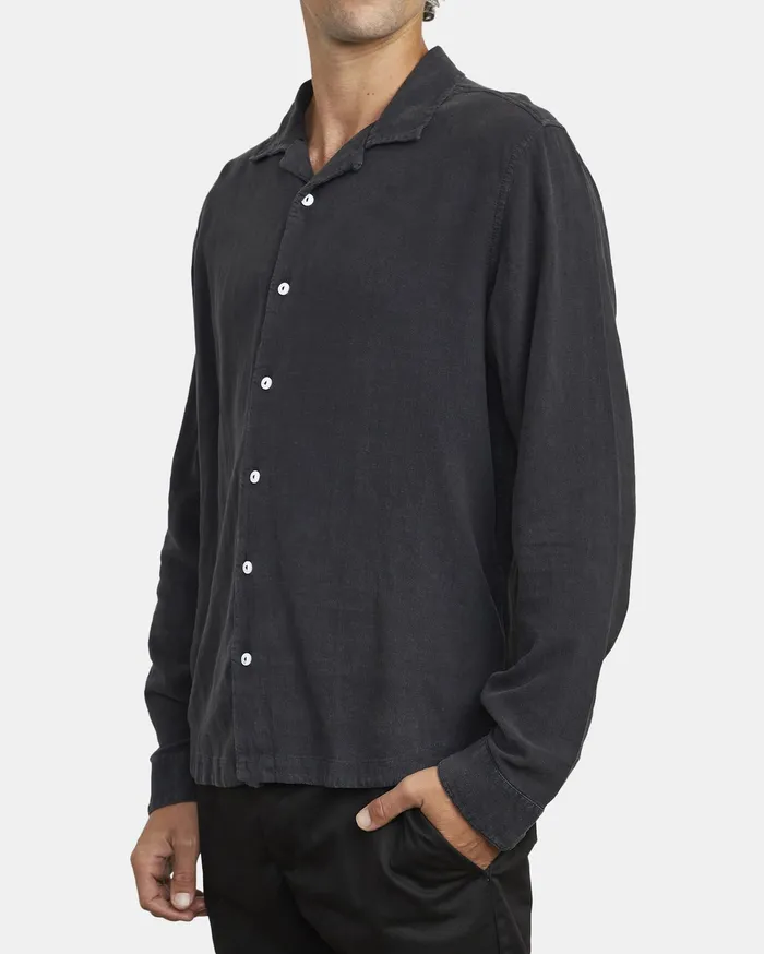 RVCA Mens Shirts Beat Long Sleeve Shirt Black Blk Popular