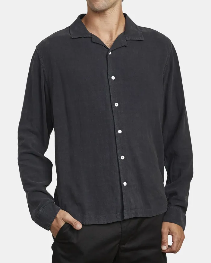 RVCA Mens Shirts Beat Long Sleeve Shirt Black Blk Popular