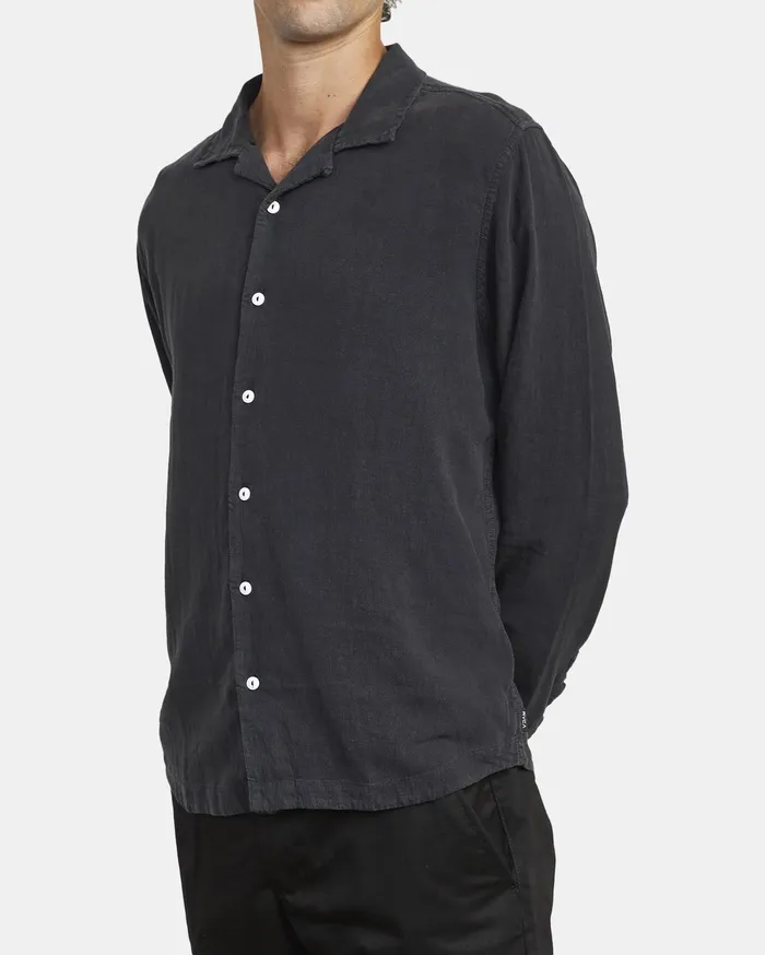 RVCA Mens Shirts Beat Long Sleeve Shirt Black Blk Popular