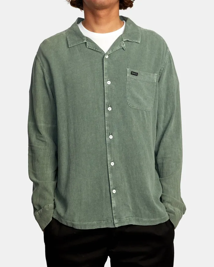 RVCA Mens Shirts Beat Long Sleeve Shirt Cactus Cac Popular