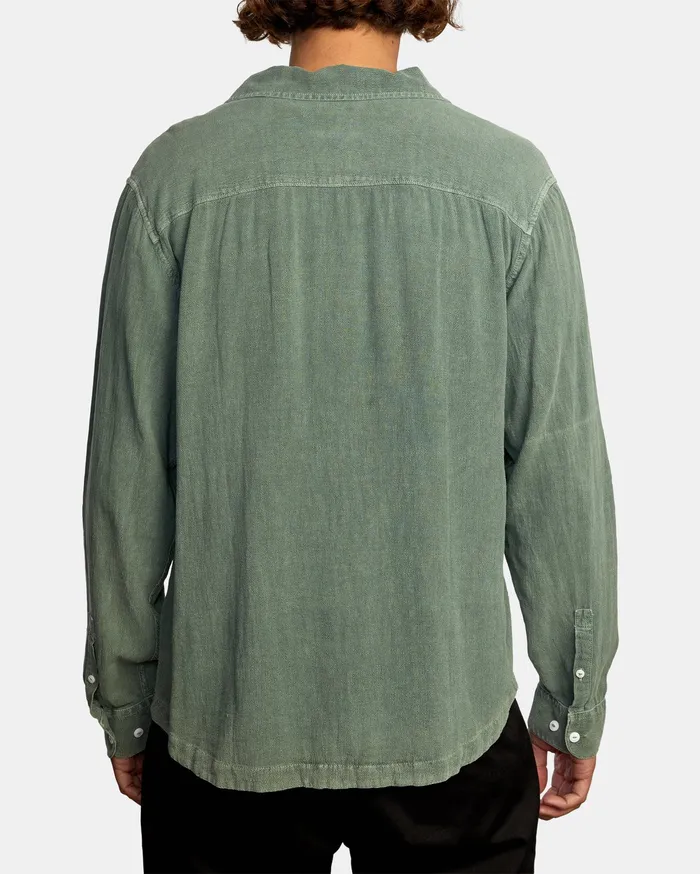 RVCA Mens Shirts Beat Long Sleeve Shirt Cactus Cac Popular