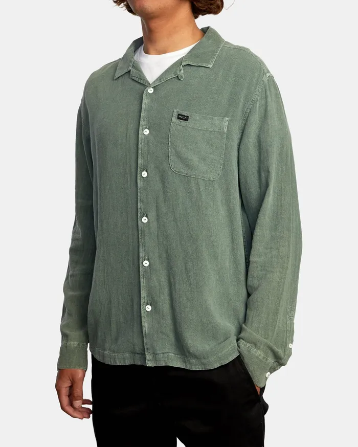 RVCA Mens Shirts Beat Long Sleeve Shirt Cactus Cac Popular