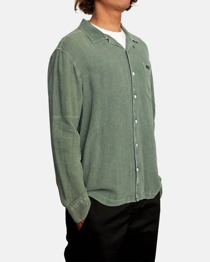 RVCA Mens Shirts Beat Long Sleeve Shirt Cactus Cac Popular