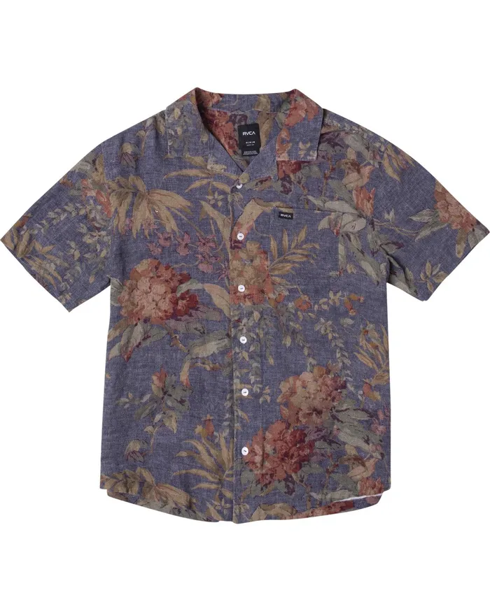 RVCA Mens Shirts Beat Print Short Sleeve Shirt Indigo Ind Cheap On Sale