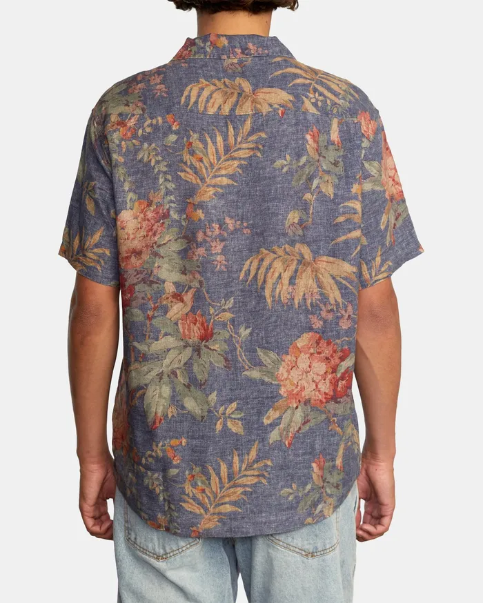 RVCA Mens Shirts Beat Print Short Sleeve Shirt Indigo Ind Cheap On Sale