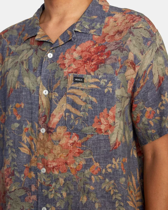 RVCA Mens Shirts Beat Print Short Sleeve Shirt Indigo Ind Cheap On Sale