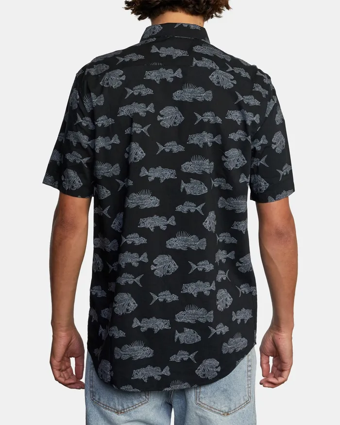 RVCA Mens Shirts Ben Horton Dead Fish Short Sleeve Shirt Black Blk Gift 4 You