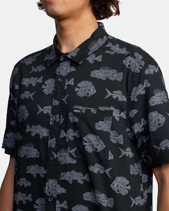 RVCA Mens Shirts Ben Horton Dead Fish Short Sleeve Shirt Black Blk Gift 4 You