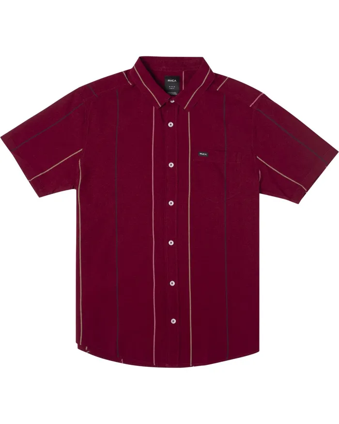 RVCA Mens Shirts Cassidy Stripe Short Sleeve Shirt Cranberry Crn For Sale