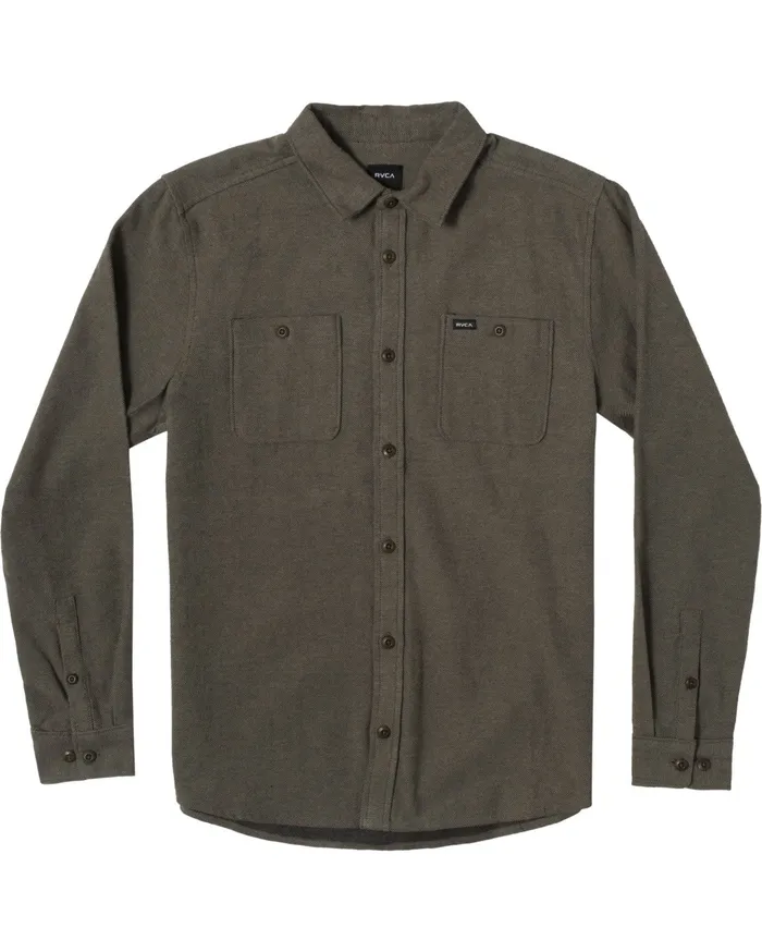 RVCA Mens Shirts Harvest Long Sleeve Flannel Olive Olv For Sale