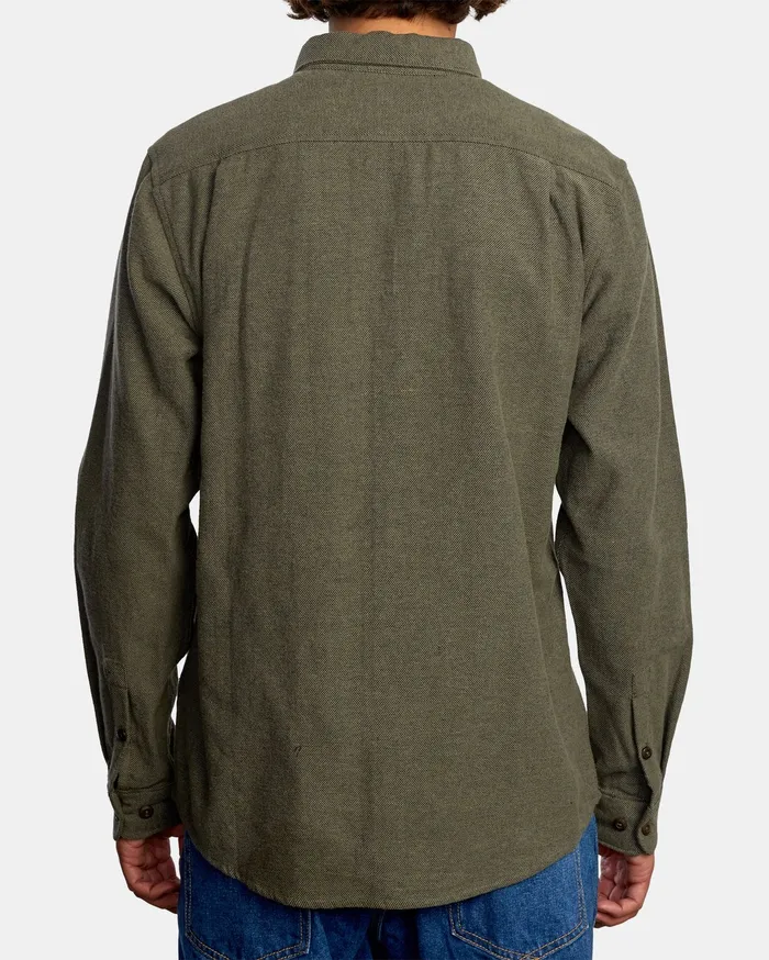 RVCA Mens Shirts Harvest Long Sleeve Flannel Olive Olv For Sale