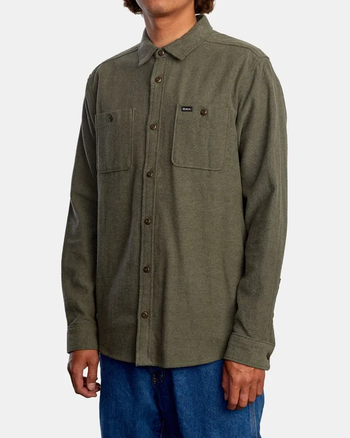 RVCA Mens Shirts Harvest Long Sleeve Flannel Olive Olv For Sale