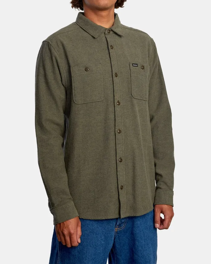 RVCA Mens Shirts Harvest Long Sleeve Flannel Olive Olv For Sale