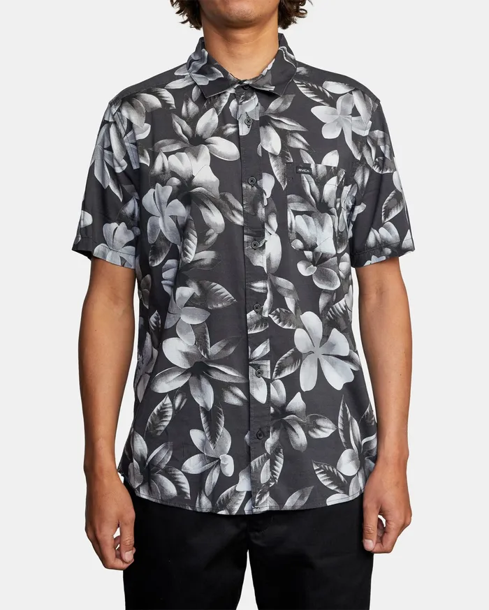 RVCA Mens Shirts Lanai Floral Short Sleeve Shirt Pirate Black Ptk Gift Ideas