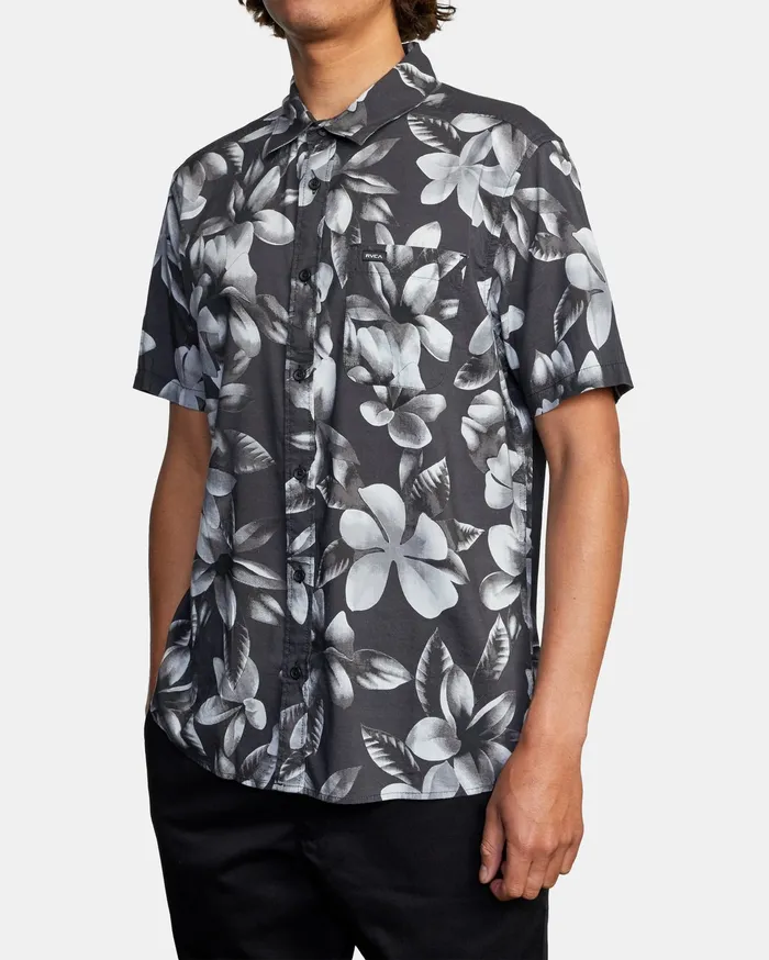 RVCA Mens Shirts Lanai Floral Short Sleeve Shirt Pirate Black Ptk Gift Ideas