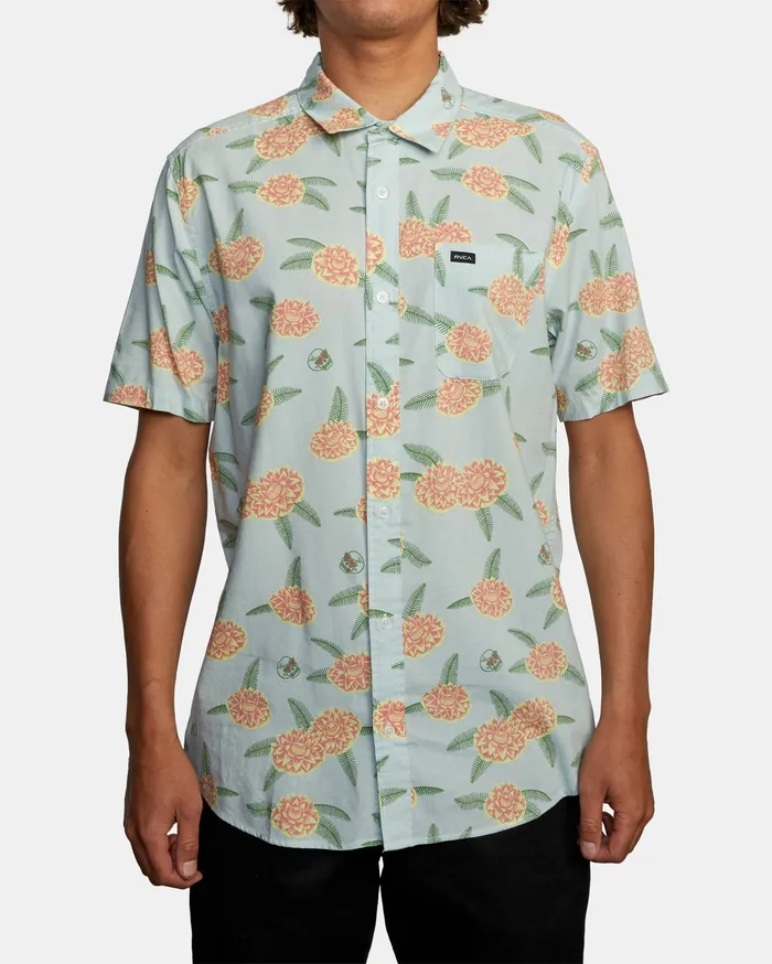 RVCA Mens Shirts Luke P Floral Short Sleeve Shirt Green Tea Gnt Gift 4 You