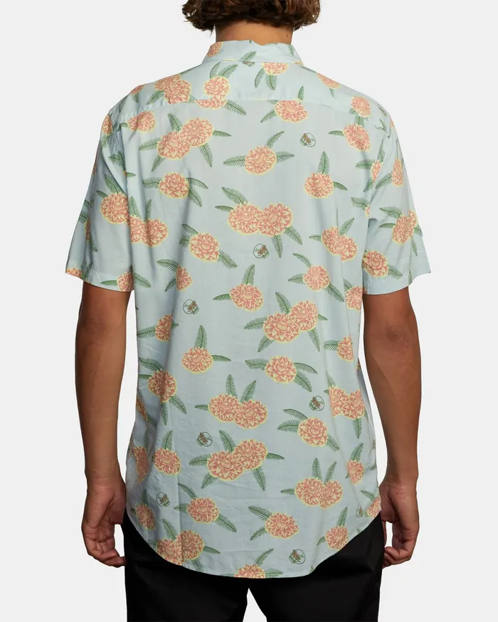 RVCA Mens Shirts Luke P Floral Short Sleeve Shirt Green Tea Gnt Gift 4 You