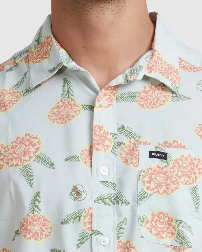 RVCA Mens Shirts Luke P Floral Short Sleeve Shirt Green Tea Gnt Gift 4 You