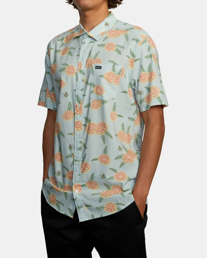 RVCA Mens Shirts Luke P Floral Short Sleeve Shirt Green Tea Gnt Gift 4 You