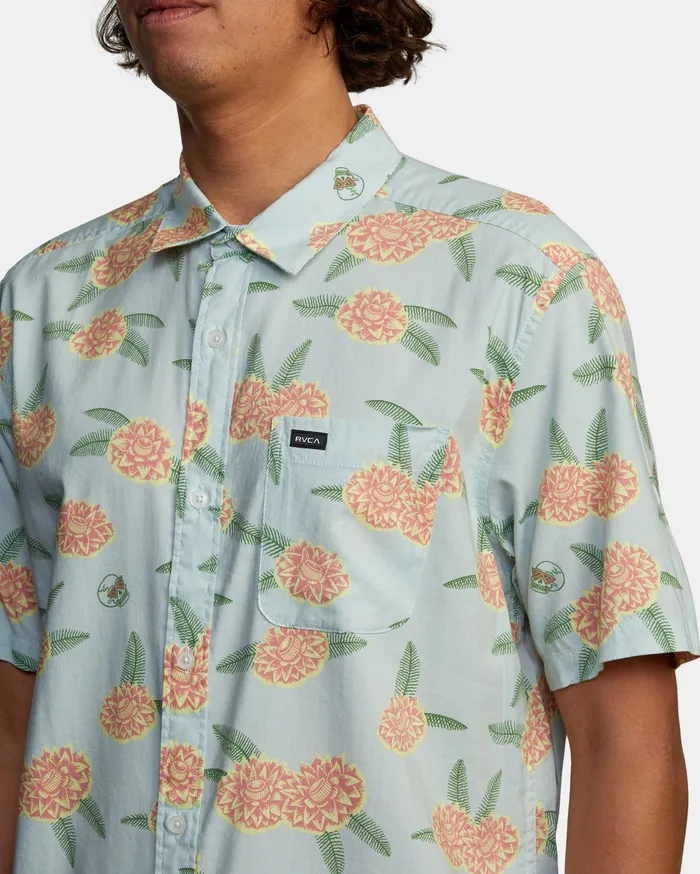 RVCA Mens Shirts Luke P Floral Short Sleeve Shirt Green Tea Gnt Gift 4 You