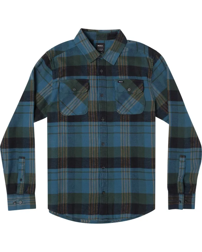RVCA Mens Shirts Thatll Work Flannel Long Sleeve Shirt Hunter Green Dgn On Sale