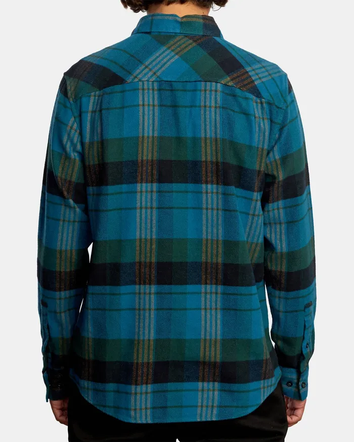 RVCA Mens Shirts Thatll Work Flannel Long Sleeve Shirt Hunter Green Dgn On Sale