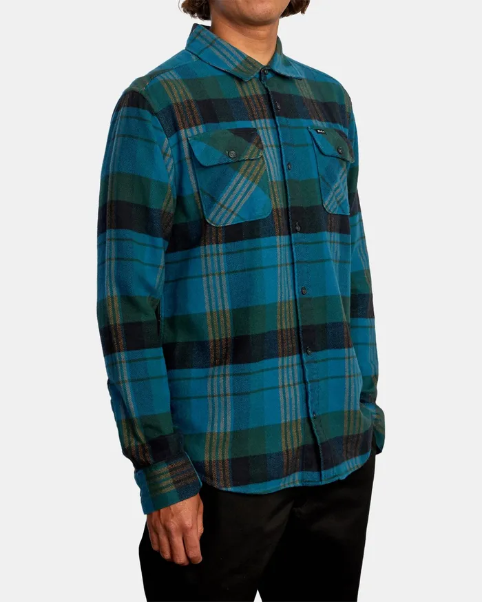 RVCA Mens Shirts Thatll Work Flannel Long Sleeve Shirt Hunter Green Dgn On Sale